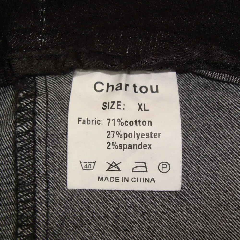 CHARTOU Black Denim Maxi Skirt ButtonFly Size XL Retro A-Line Y2K/90s Distressed